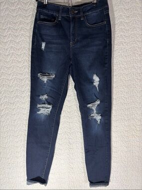 SO Women's Dark Indigo Ripped Skinny Jeans